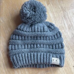 C.C Kids Knit Beanie with Pom-Pom - Gray
